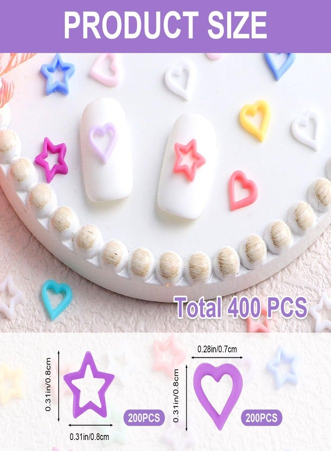 panthra Charms for Nails 400 Pcs Set Star Nail Charms Mixed Colors Kawaii Nail Charms Suitable for Ladies and Girls Decoration DIY, Craft Jewelry (Heart * 200, Star * 200) - Image 2
